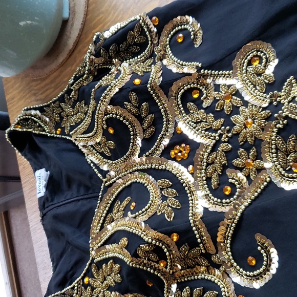 Vtg Jovani black silk gown with gold sequin detail - Picture 10 of 13